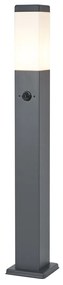 Lampada da esterno grigio scuro con vetro opale 80cm IP44 con presa e sensore di movimento - Malios