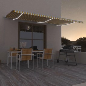 Tenda Da Sole Retrattile Manuale E Led 600x300cm Gialla Bianca /