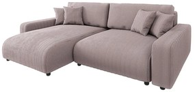 Divano letto angolare in velluto a coste rosa chiaro (penisola variabile) Sara - Ropez