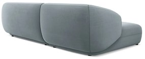Divano angolare azzurro (con penisola a sinistra) con rivestimento in velluto Moana – Makamii