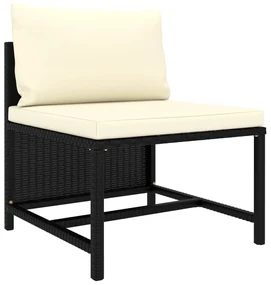 Divano da giardino a 3 posti con cuscini nero in polyrattan