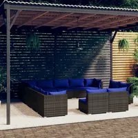 Set Divani da Giardino 13 pz con Cuscini in Polyrattan Grigio 3102862