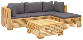 Set divani da giardino 5 pz con cuscini legno massello di teak