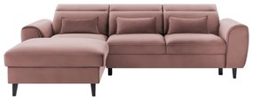 Divano angolare rosa allungabile/con contenitore (con penisola a sinistra/con chaise lounge) e rivestimento in velluto Foble – ELTAP