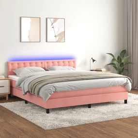 Letto A Molle Con Materasso E Led Rosa 160x200 Cm İn Velluto /
