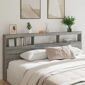 Testiera Con Contenitore A Led Grigio Sonoma 220x17x102 Cm /