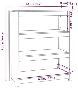 Libreria 80x35x97 cm in Legno Massello di Pino