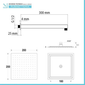Kit doccia quadrato cromo set doccia + soffione acciaio 20x20 cm + braccio 30cm