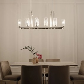 Lampadario Contemporaneo Kimrose Acciaio Nichel Lucido Vetro 10 Luci E14