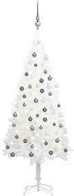 Albero di Natale Artificiale Preilluminato con Palline, Albero di Natale Preilluminato con Palline Bianco 120 cm III