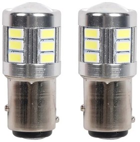 2pz Lampada Led BAY15D S25 P21/5W 18 SMD 3030 12V 24V 300lm 1W/2.5W Doppio Filamento Bianco Piedi Sfalsati 45mm