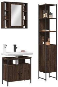 Set Mobili Da Bagno 3 Pz Rovere Marrone İn Legno Multistrato /