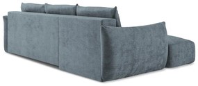 Divano angolare blu allungabile (con penisola a sinistra/con chaise lounge) con rivestimento in ciniglia Leila – Makamii