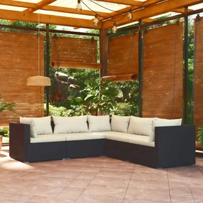 Set Divani da Giardino con Cuscini 5 pz in Polyrattan Nero