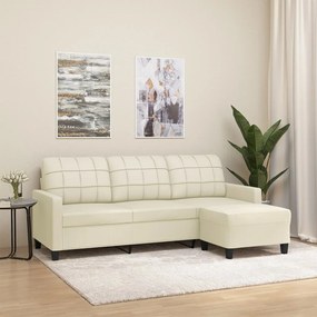 Divano A 3 Posti Con Poggiapiedi Crema 180 Cm İn Similpelle /