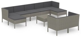 Set divani da giardino 10 pz con cuscini in polyrattan grigio