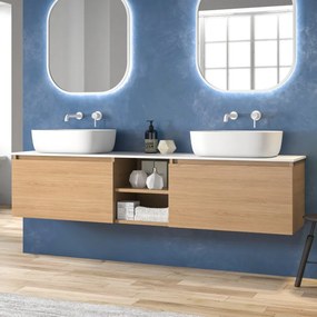 Mobile bagno sospeso 175 cm con piano bianco due cassetti e vano a giorno SP-175SS - KAMALU