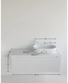 Mobile da bagno sospeso sotto lavabo Madero Kimono L 120.5 x H 46 x P 46 cm bianco cannettato laccato opaco, 1 cassetto