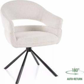 Sedia Borgo Raven in tessuto beige con struttura in metallo nero opaco e seduta girevole auto-return – 58x87 cm