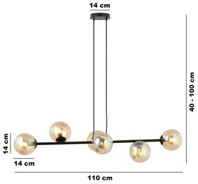 Lampadario a Sospensione in Acciaio e Vetro ROSSI 6 Nero 6xE14