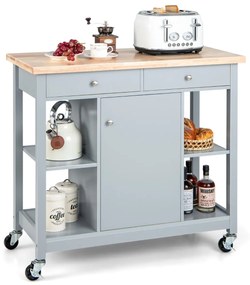 Costway Carrello da cucina mobile con piano in legno di gomma 4 ripiani aperti 2 cassetti profondi, Carrello da servizio 2 Colori