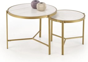 Set di 2 Tavolini da caffè Fatima effetto marmo bianco/oro
