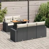 Set Divano da Giardino 6 pz con Cuscini Nero in Polyrattan 3326989