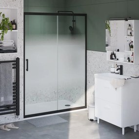 Porta doccia scorrevole Easy  140 cm, H 190 cm in vetro, spessore 6 mm satinato nero