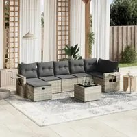 Set Divano da Giardino 8pz con Cuscini Grigio Chiaro Polyrattan 3263828