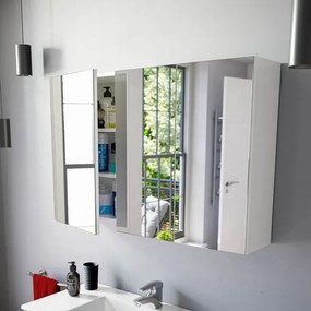 Specchiera Da Bagno 60 Cm 2 Ante Con Ripiani Modulare Bianco Lucido