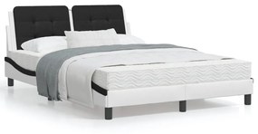 Letto con materasso bianco e nero 140x190 cm in similpelle