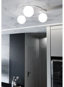 Plafoniera Minimal 3 Luci Perseo In Acciaio Bianco E Sfere In Vetro Bianco
