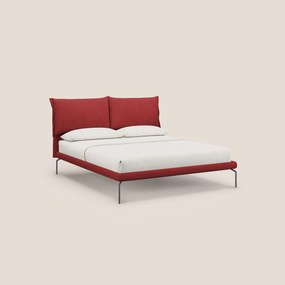 Bice letto imbottito con cuscini e piedi alti in metallo in tessuto impermeabile T02 rosso
