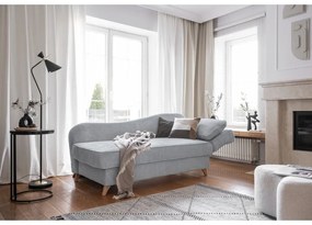 Chaise longue grigio chiaro (con penisola a destra) con rivestimento in velluto a coste Chic Charlotte – Miuform