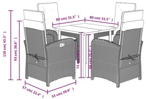 Set da Pranzo da Giardino 5pz con Cuscini in Polyrattan Marrone