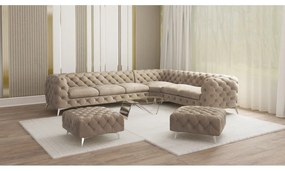 Poggiapiedi greige con rivestimento in velluto Chelsea – Ropez