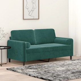 Divano A 2 Posti Con Cuscini Verde Scuro 140 Cm İn Velluto /