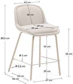 Kave Home - Sgabello Aimin in ciniglia beige e gambe in acciaio con finitura verniciata beige 65 cm FS