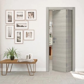 Porta interna pieghevole a libro asimmetrica Cambridge in legno colore rovere grigio, L 80 x H 210 cm, apertura a destra