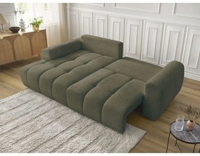 Divano angolare color kaki allungabile/con contenitore (con penisola a sinistra/con chaise lounge) con rivestimento in bouclé Roxelane – Bobochic Paris