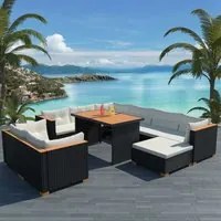 Set Divani da Giardino 10 pz con Cuscini in Polyrattan Nero 42753