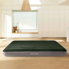 Materasso ad una piazza e mezza gonfiabile Intex airbed dura-beam standard downy' colore verde scuro con pompa a pedale, 137x191x25 cm - cod. 64762