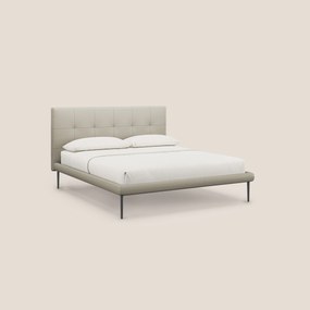 Midori letto imbottito trapuntato in ecopelle con piedini alti T04 tortora
