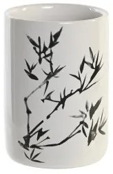 Portaspazzolini da Denti DKD Home Decor 7,6 x 7,6 x 11 cm Nero Legno d'albero della gomma Bianco Gres