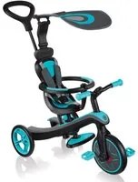 Passeggino Triciclo per Bambini con Maniglione e Tettuccio Globber Explorer Trike 4 in 1 Turchese