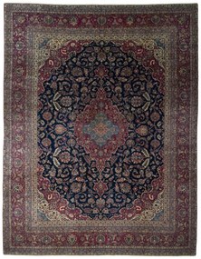 Kashan Tappeto persiano 410x320 Blu (Iran) Annodato A Mano