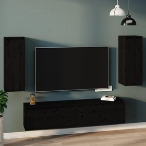 Pensili 2 Pz Neri 30x30x80 Cm İn Legno Massello Di Pino /