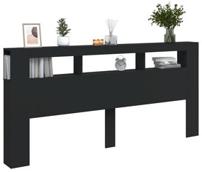 Testiera led nera 220x18,5x103,5 cm legno multistrato