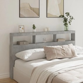 Testiera Con Contenitore A Led Grigio Cemento 180x17x102 Cm /