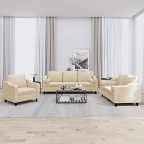 Set Divani 3 Pz Con Cuscini Crema İn Tessuto /